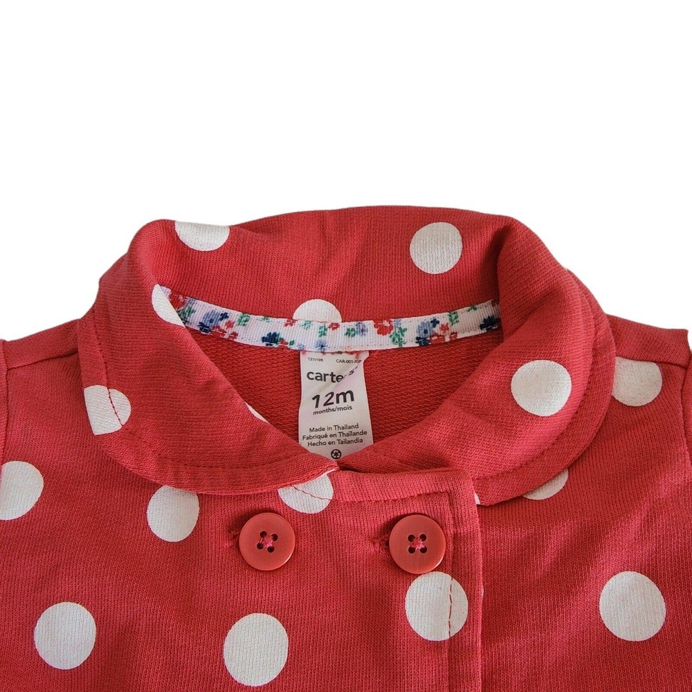 Carter's size 12M 12 Months Pink Polka Dot Long Sleeve Peplum Spring Jacket - Picture 4 of 11